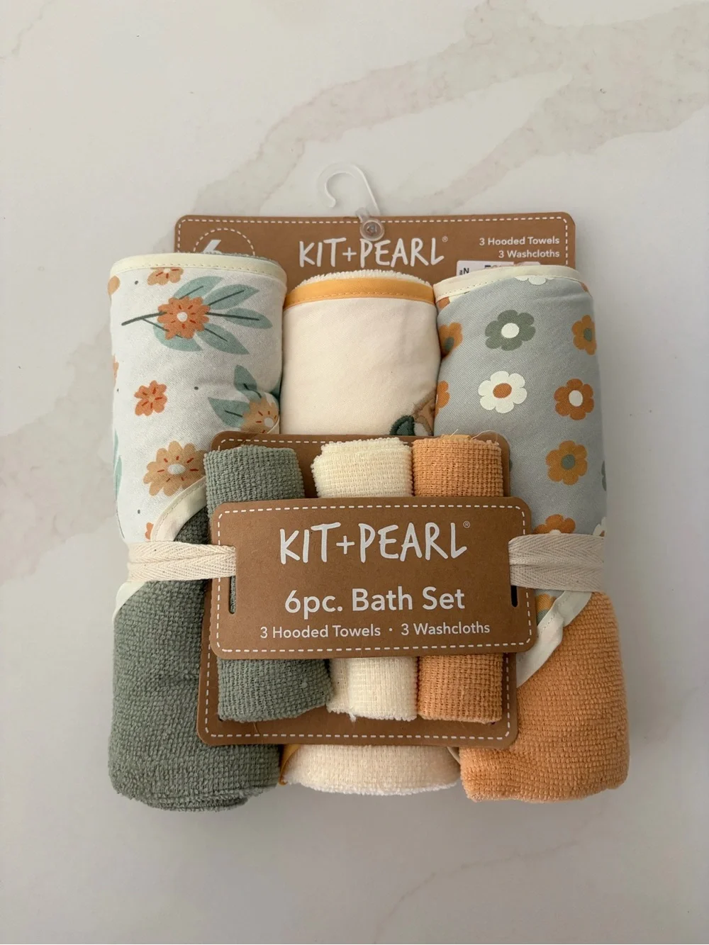 KIT+PEARL 6pc Bath Set - Floral Green, Cream & Mustard